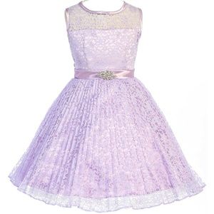 Girls' Lavender Lace Party Dress with Satin Belt
